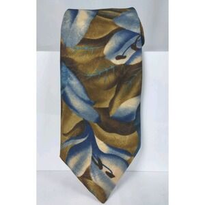 Manhattan Mens‎ Floral Necktie Blue Brown Polyester Tie Vintage 3.5"x58"